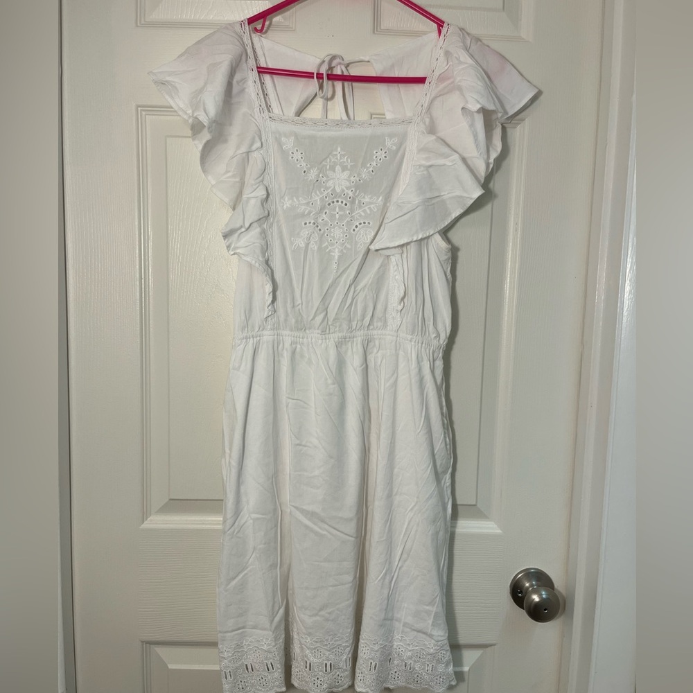 White Old Navy Waist-Defined Flutter-Sleeve Tie-Back Mini Dress - Size Medium